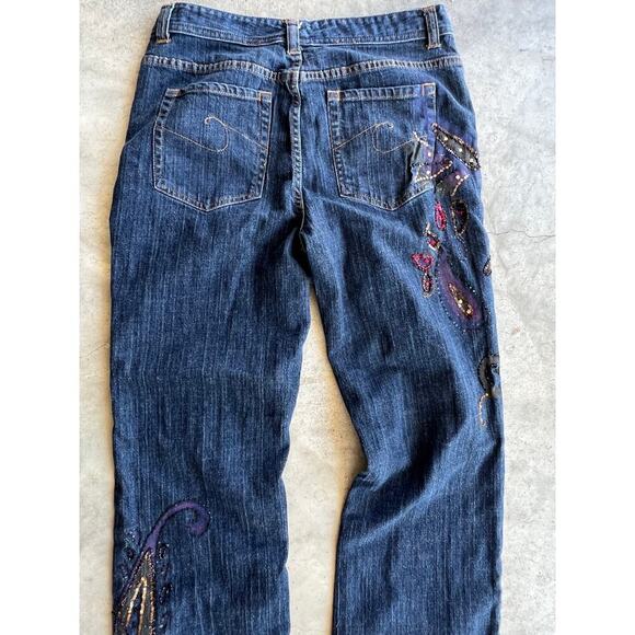 Chico's 1  (S-8) woman's denim jeans with painting and sequin embellishments. - Picture 4 of 9